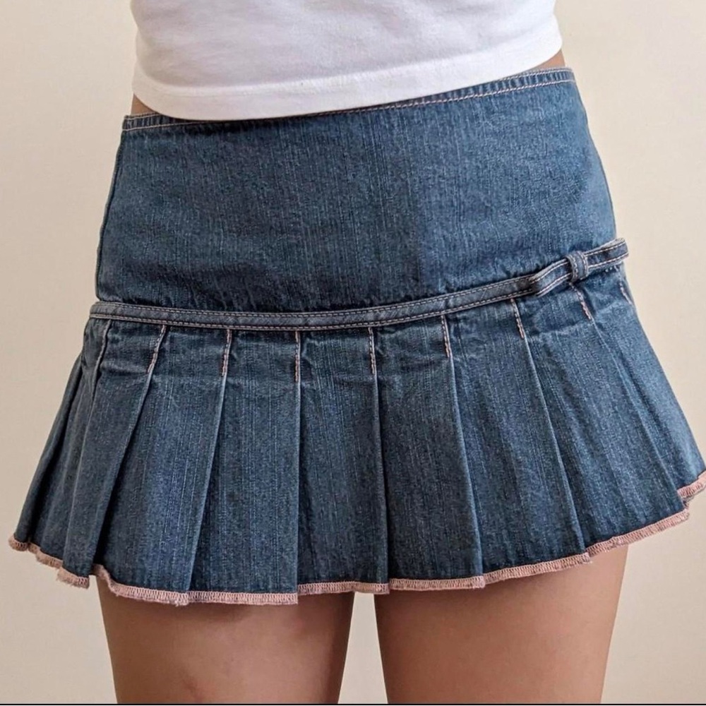 Y2K Vtg  Abercrombie & Fitch Low Rise Pleated Micro Mini Skirt Denim Bow Sz 16